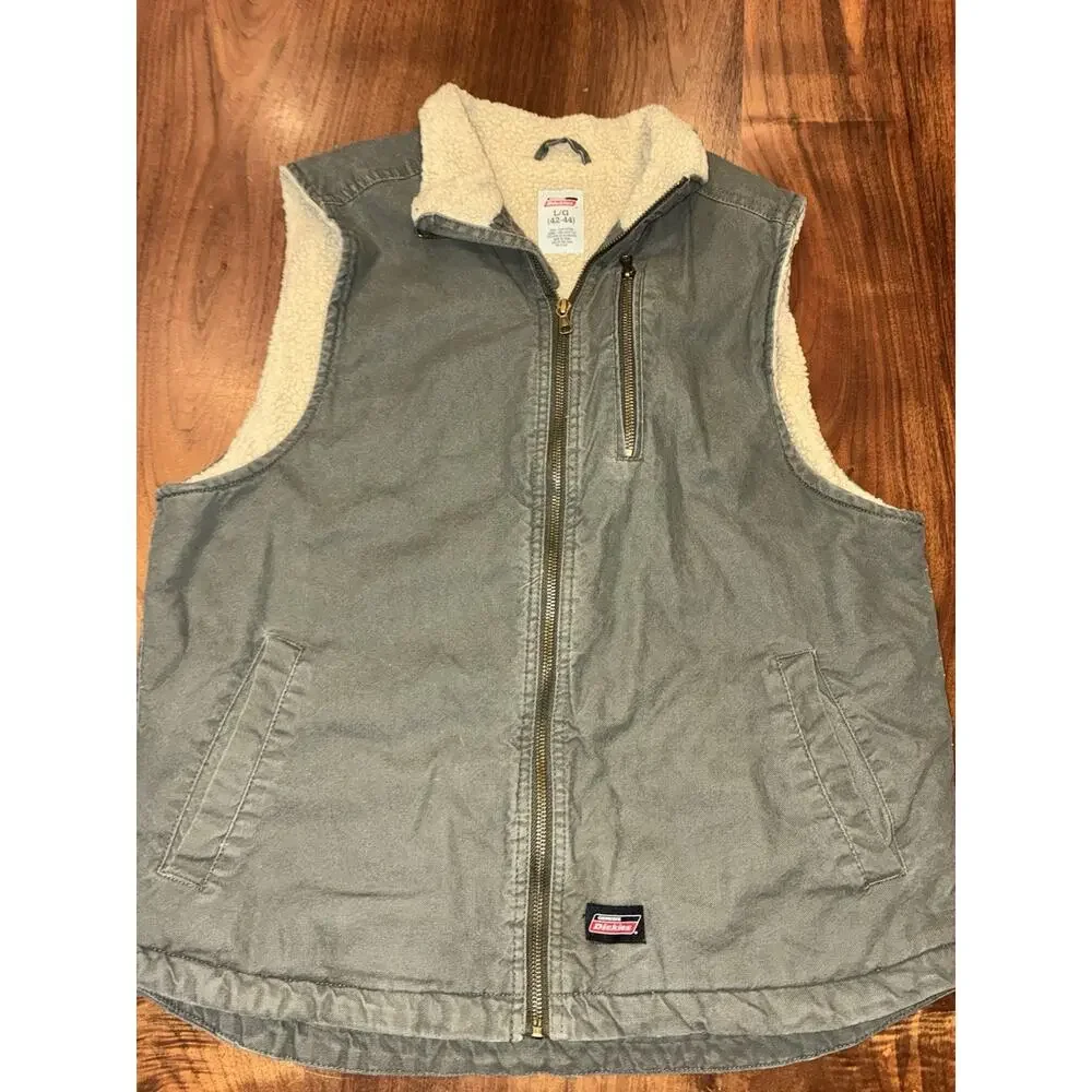 Dickies Vest Adult L Olive Green Sherpa Fleece‎ Lined Full Zip Work Outdoor Men